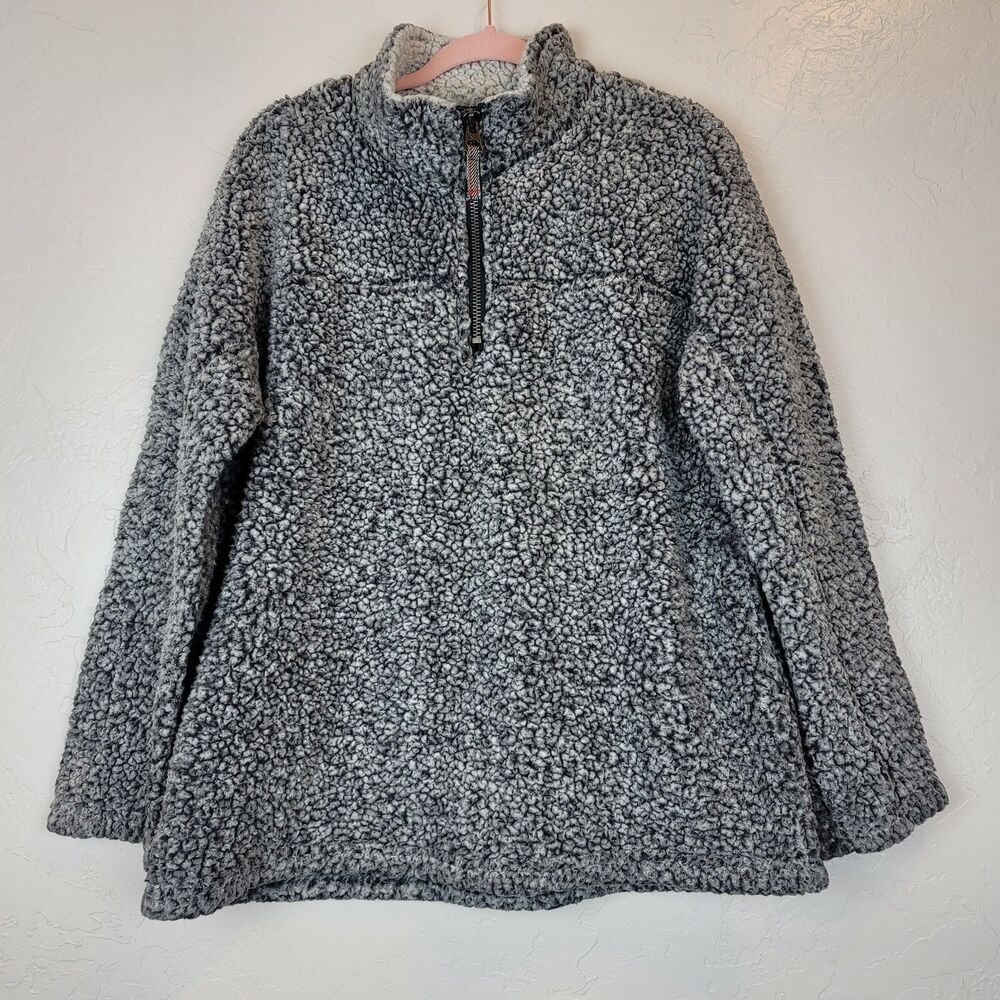 Dylan Womens Sz L Sherpa 1/4 Zip Pullover Sweater Collared Gray Casual